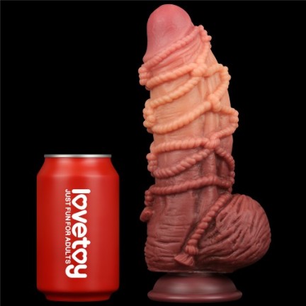 Реалистичный фаллоимитатор с мошонкой и рельефом из веревок Lovetoy Silicone Cock with Rope 24 см