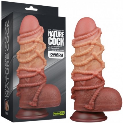 Реалистичный фаллоимитатор с мошонкой и рельефом из веревок Lovetoy Silicone Cock with Rope 25 см