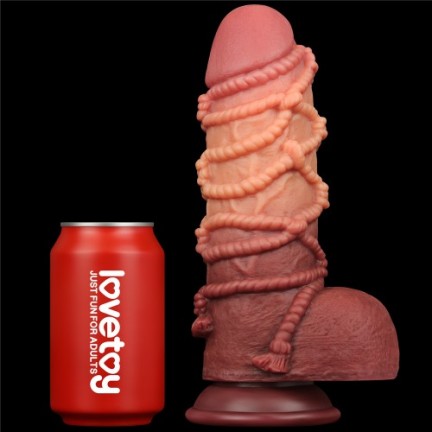 Реалистичный фаллоимитатор с мошонкой и рельефом из веревок Lovetoy Silicone Cock with Rope 25 см