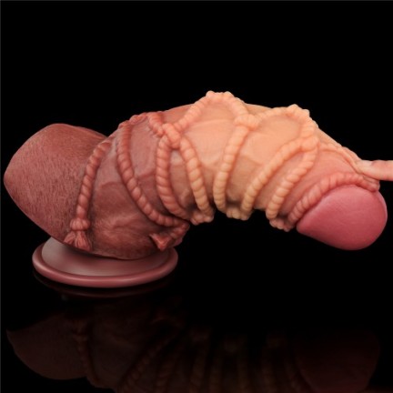 Реалистичный фаллоимитатор с мошонкой и рельефом из веревок Lovetoy Silicone Cock with Rope 25 см