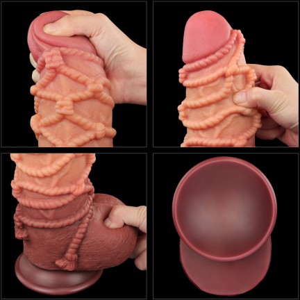 Реалистичный фаллоимитатор с мошонкой и рельефом из веревок Lovetoy Silicone Cock with Rope 25 см