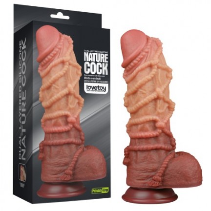 Реалистичный фаллоимитатор с мошонкой и рельефом из веревок Lovetoy Silicone Cock with Rope 27 см