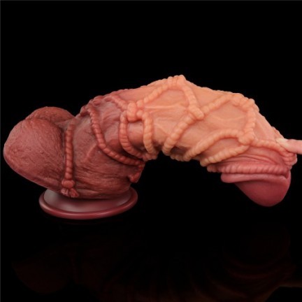 Реалистичный фаллоимитатор с мошонкой и рельефом из веревок Lovetoy Silicone Cock with Rope 27 см