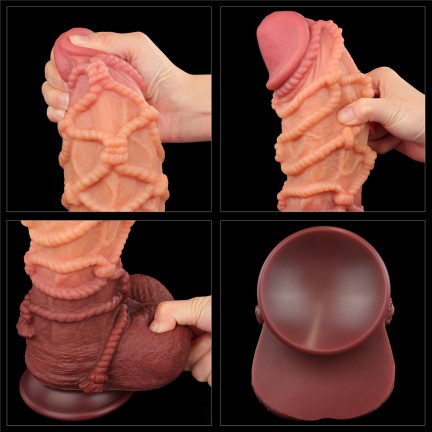 Реалистичный фаллоимитатор с мошонкой и рельефом из веревок Lovetoy Silicone Cock with Rope 27 см