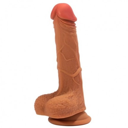 Реалистичный фаллоимитатор на присоске с мошонкой Double Layer Silicone Dildo 21 см