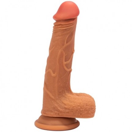 Реалистичный фаллоимитатор на присоске с мошонкой Double Layer Silicone Dildo 21 см