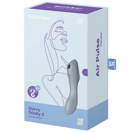 Вакуумный стимулятор клитора с вибрирующей ручкой Satisfyer Curvy Trinity 3 серый