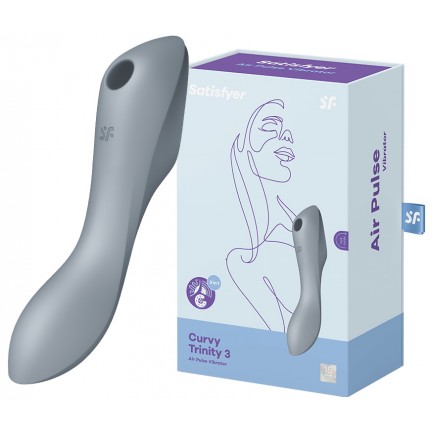 Вакуумный стимулятор клитора с вибрирующей ручкой Satisfyer Curvy Trinity 3 серый