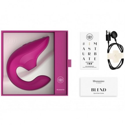 Бесконтактный вакуумно-волновой стимулятор клитора с вибрацией и вагинальным отростком Womanizer Blend малиновый