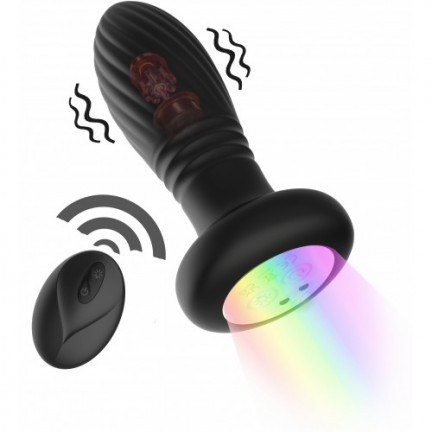 Анальная вибровтулка с возвратно-поступательной функцией и LED-подсветкой Secwell Plug с пультом ДУ
