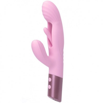 Розовый вибратор-пульсатор с клиторальным стимулятором и движущимся язычком для зоны G Selove Fluttery