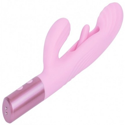 Розовый вибратор-пульсатор с клиторальным стимулятором и движущимся язычком для зоны G Selove Fluttery