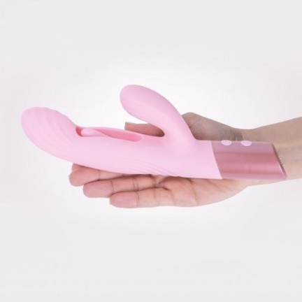Розовый вибратор-пульсатор с клиторальным стимулятором и движущимся язычком для зоны G Selove Fluttery