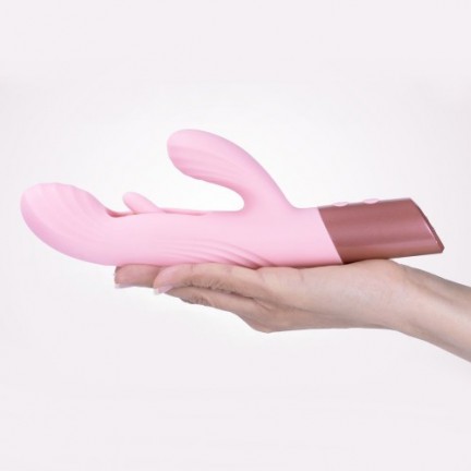 Розовый вибратор-пульсатор с клиторальным стимулятором и движущимся язычком для зоны G Selove Fluttery