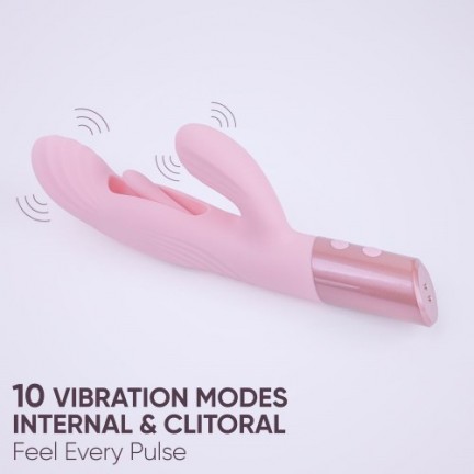 Розовый вибратор-пульсатор с клиторальным стимулятором и движущимся язычком для зоны G Selove Fluttery