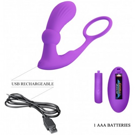 Пульсирующий вибромассажер простаты с эрекционным кольцом и с пультом ДУ Pretty Love Warren