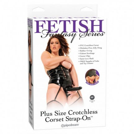 Страпон с корсетом размер плюс FF Plus Size Crotchless Corset Strap-On