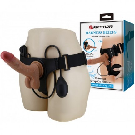 Вибро-страпон на трусиках Pretty Love Harness Briefs Oher с имитацией семяизвержения 20 см