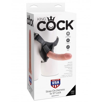 Телесный страпон на трусиках King Cock Strap-on Harness w/ 8" Cock