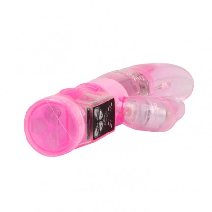 Розовый вибратор Хай-тек с ротацией и клиторальным стимулятором