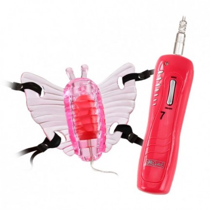 Розовая вибро-бабочка на ремешках Butterfly Mini с проводным пультом