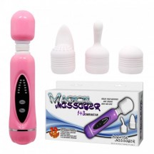 Вибро-массажёр Magical massager с 3 насадками розовый