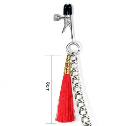 Зажимы для сосков и клитора с красными кисточками Nipple Clit Tassel Clamp With Chain